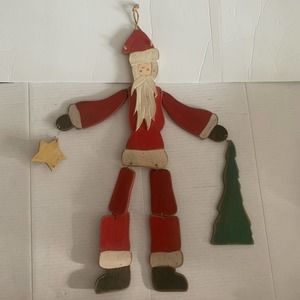 Country Asthetic Wood Santa Hand Painted and Jointed